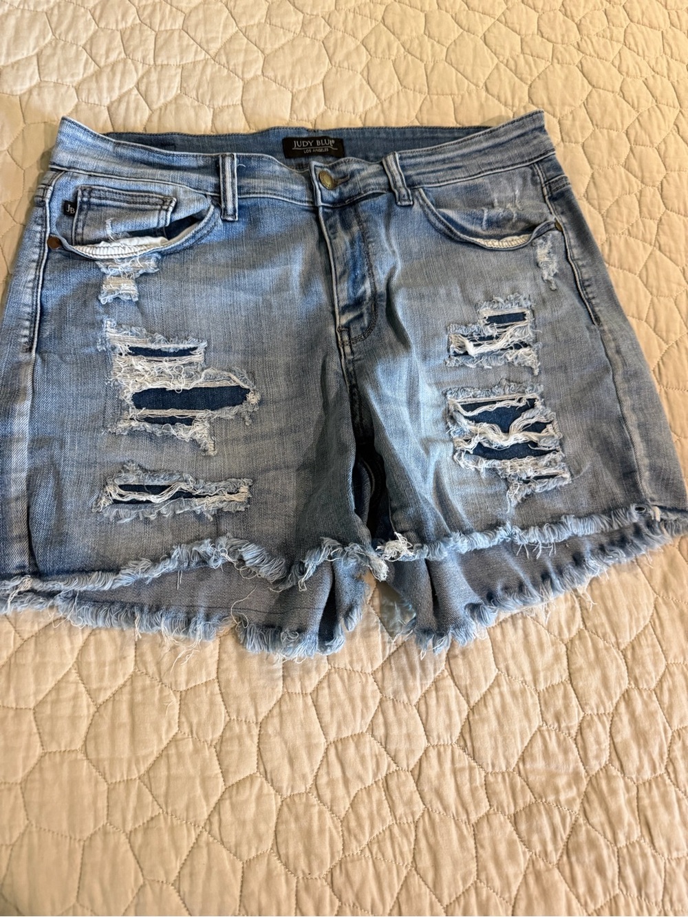 Judy Blue Washed Light Blue Distressed Denim Cutoff Shorts